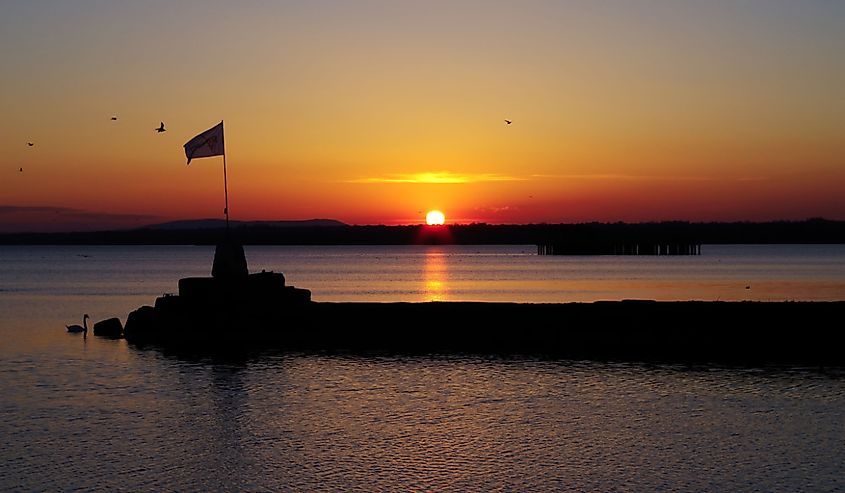 A beautiful sunset view over Lough Neagh, Antrim, Northern Ireland.