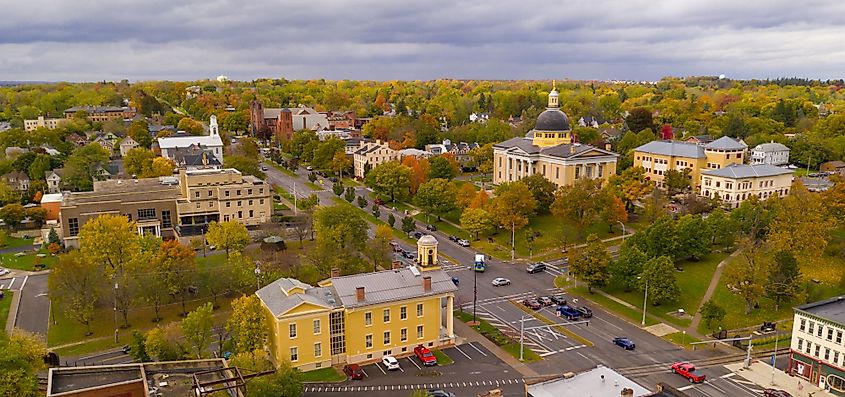 The Ontario County Courthouse stands out on Rochester in downtown Canandaigua, New York