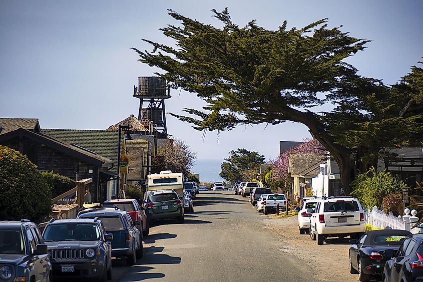 Back street in Mendocino, United States.
