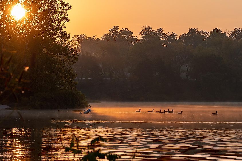 A serene morning at Shawnee Mission Park, Kansas.