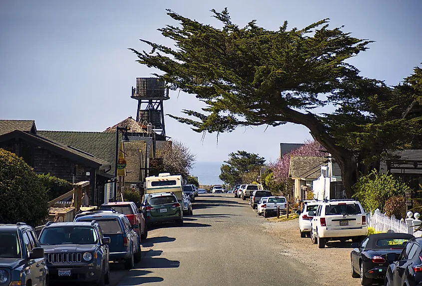 A small back street in the village of Mendocino, California.