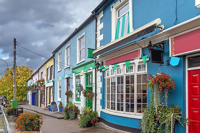 Street with bright houses in  Adare, County Limerick, Ireland