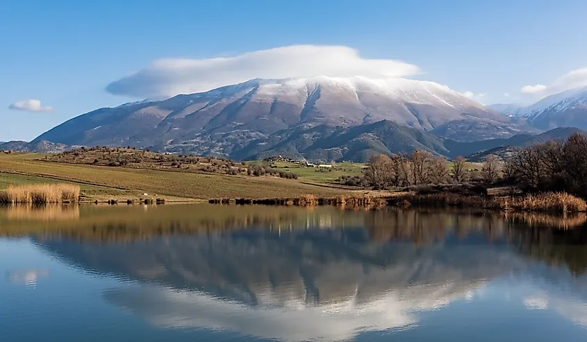 Distant view of Mount Olympus, the highest mountain of Greece and home of the ancient Greek gods