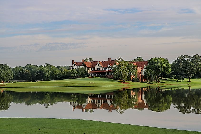 Clubhouse from the No. 8 tee at East Lake Golf Club.