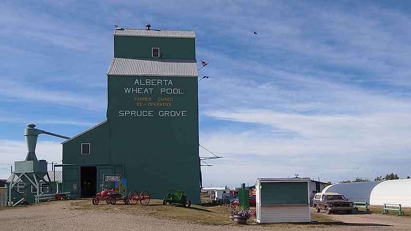 The Grain Elevator, West of Edmonton, Spruce Grove .Image credit: Wilson Hui, CC BY 2.0, via Wikimedia Commons.