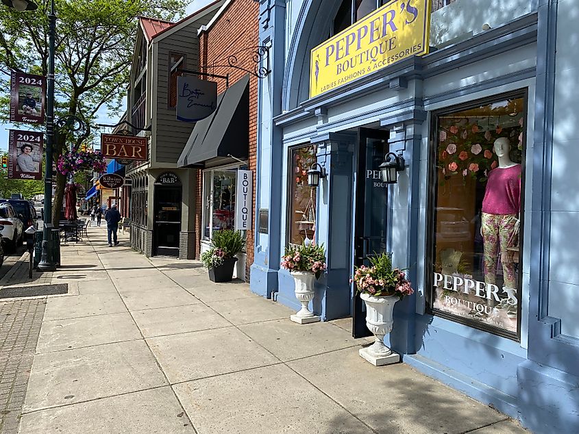 Boutique shops in downtown Charlevoix, Michigan.