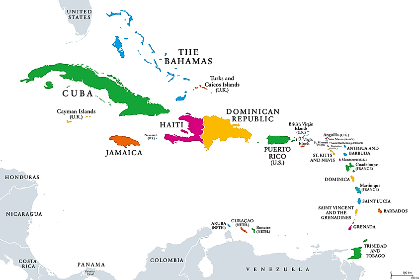 Caribbean countries map