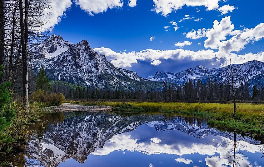McGown Peak near Stanly Idaho reflected in a pond located in a wetland area near Stanley Lake