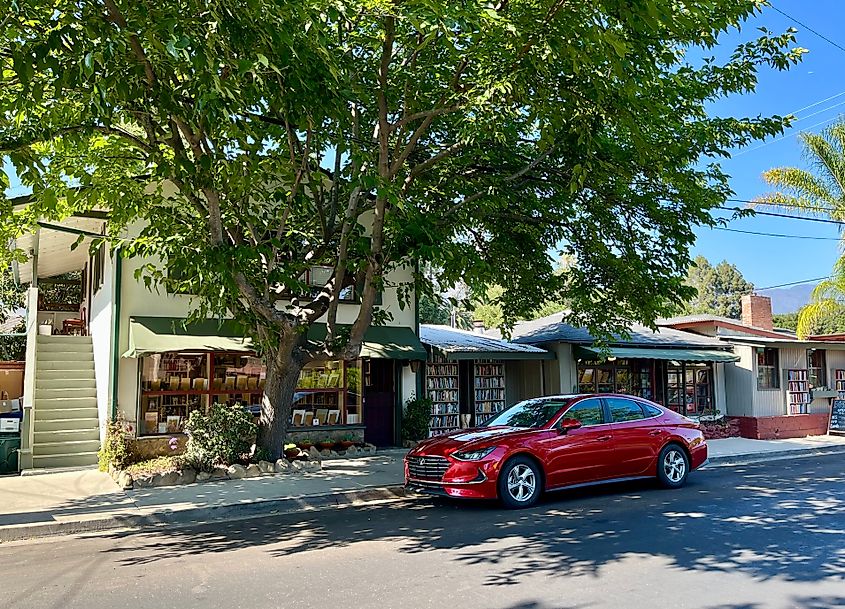 A Car is Parked in Front of Bart's Books Bookstore in July 2025 in Ojai. Largest outdoor bookstore in the world. Editorial credit: Pamela Brick / Shutterstock.com