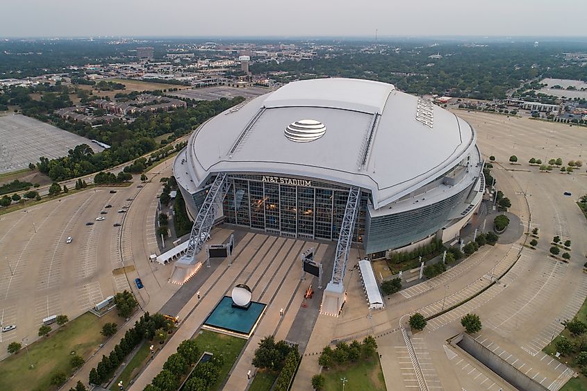 Aerial view of the ATNT Stadium in Arlington, Texas