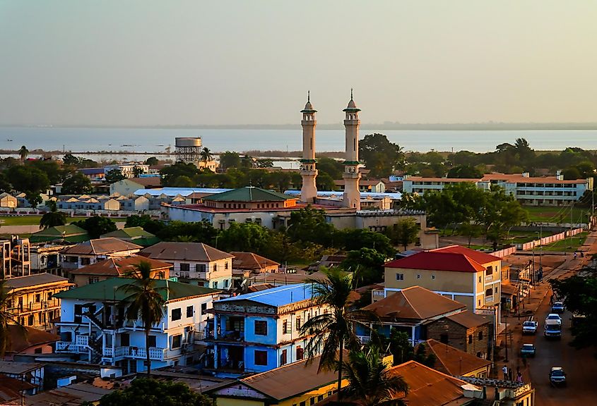 The city of Banjul on the banks of the Gambia River.