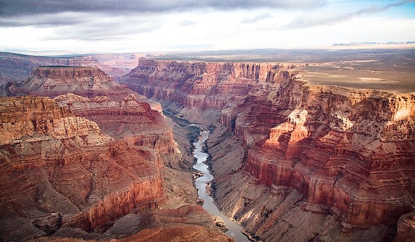 View over the south and north rim part in grand canyon from the helicopter