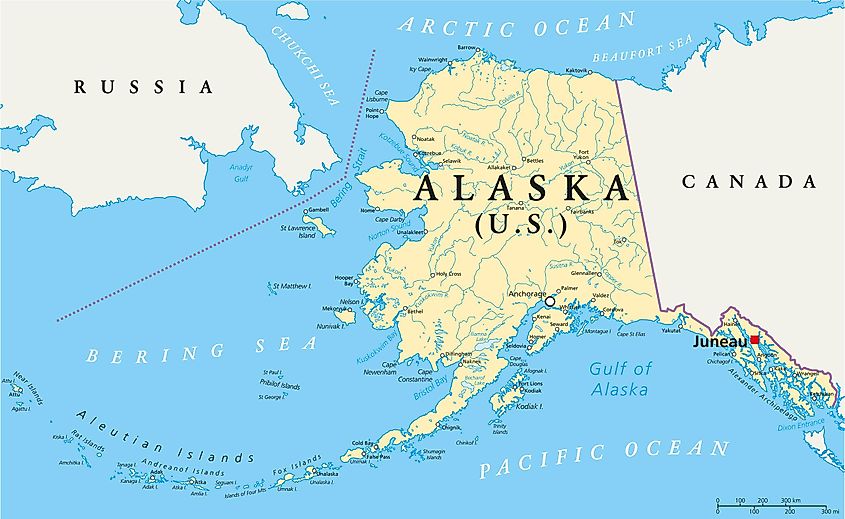 Map of Alaska and the Aleautian Islands, with the Rat Islands in the west.
