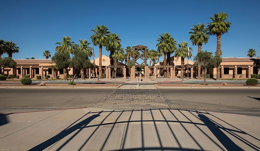 Sunny afternoon view of the public City Hall of Blythe, California