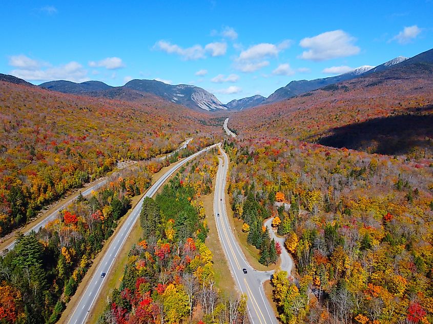 Interstate 93 running through Franconia Notch, New Hampshire.