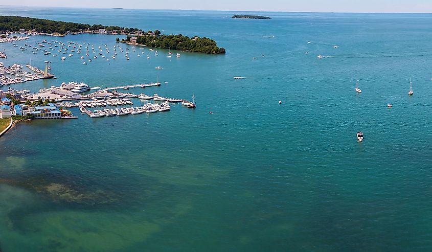 Aerial view of Put-in-Bay, Ohio marina.