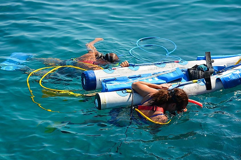Tourists trying SNUBA diving in Florida Keys