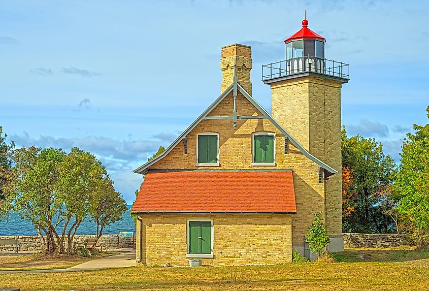 Historic Eagle Bluff Lighthouse on Lake Michigan in Wisconsin
