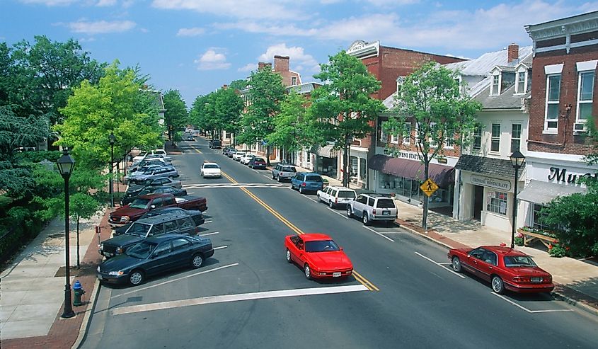 Overlooking cars on Main Street, Easton, Maryland