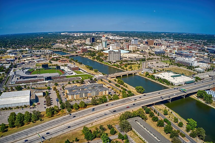 Aerial view of the population center of Wichita, Kansas