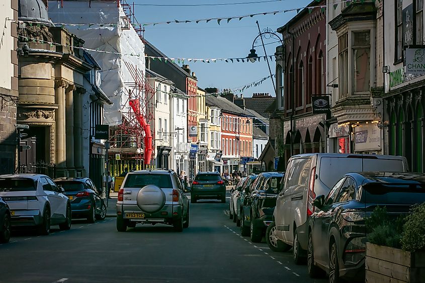 High Street in Brecon, Wales.