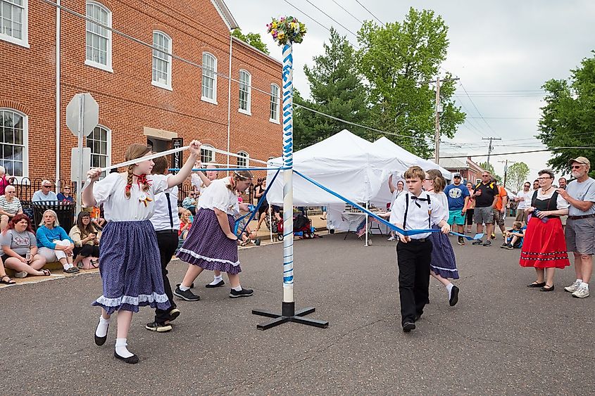Maypole dancing at Maifest in Hermann, Missouri. 