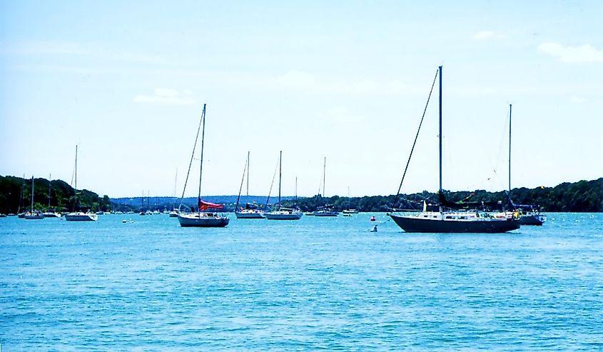 Sailboats along the Niagara River, Lewiston, New York.