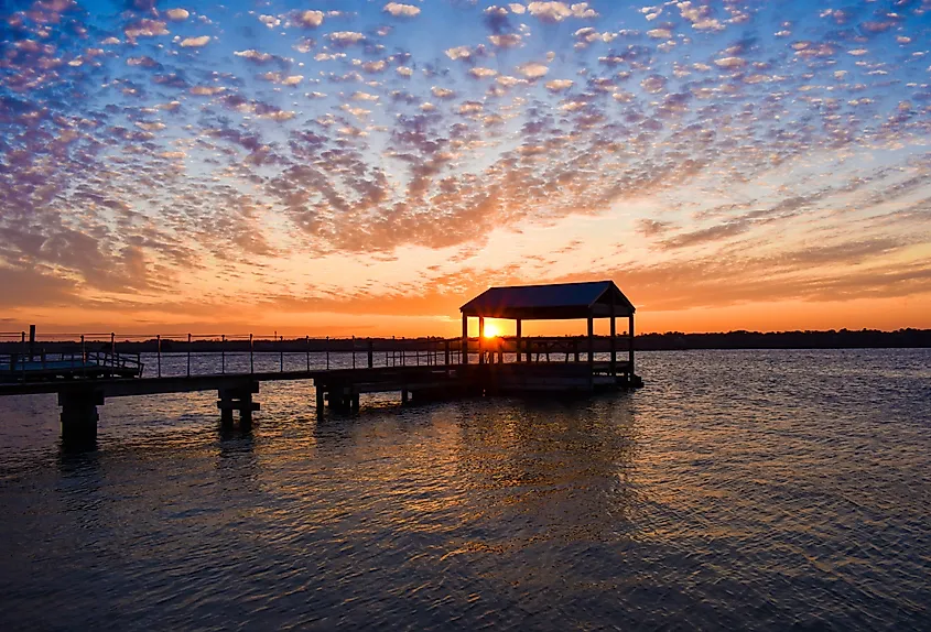 Quiet dock and tidal marsh in Port Royal, South Carolina.