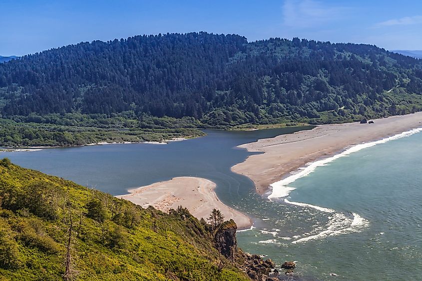 The mouth of the Klamath River on the Pacific Ocean. 