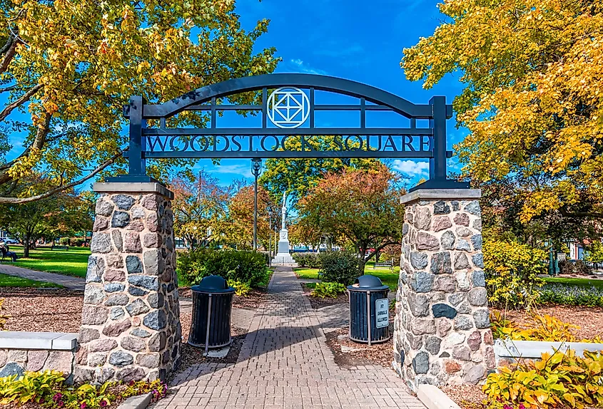 Entrance to Woodstock Square in Woodstock, Illinois.