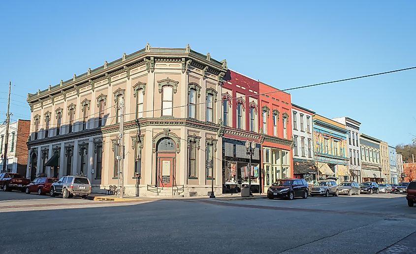 Hannibal, Missouri United States - the colorful historic buildings downtown. Editorial credit: Sabrina Janelle Gordon / Shutterstock.com