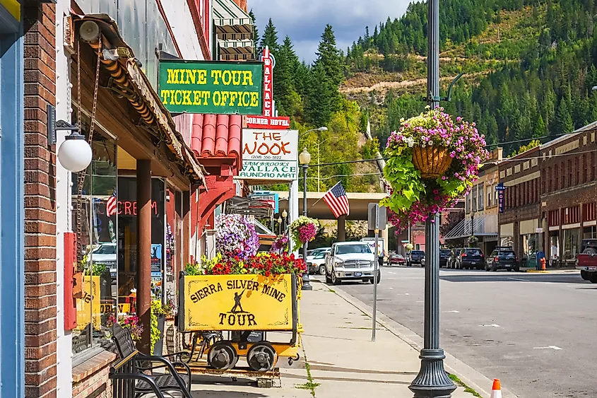 Bank Street, the main street through the historic town of Wallace, Idaho.