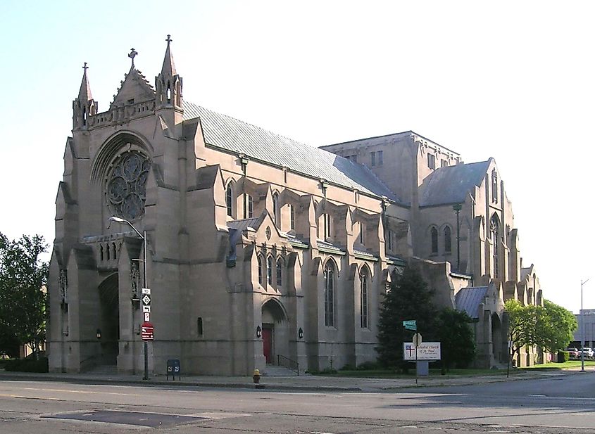 Cathedral Church of Saint Paul on Woodward Avenue in Detroit, Michigan. It is a 1908 Gothic revival church On the National Register of Historic Places.