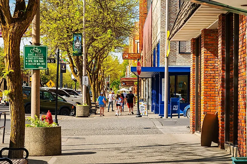 Shops on Main Street in Moscow, Idaho.