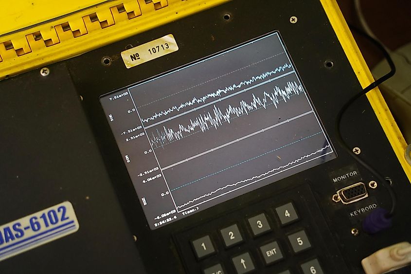 The monitor of a seismograph. 