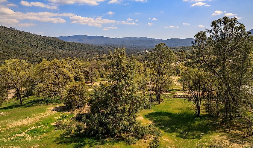 Valley and Sierra Nevada mountain range near Yosemite National Park in Oakhurst