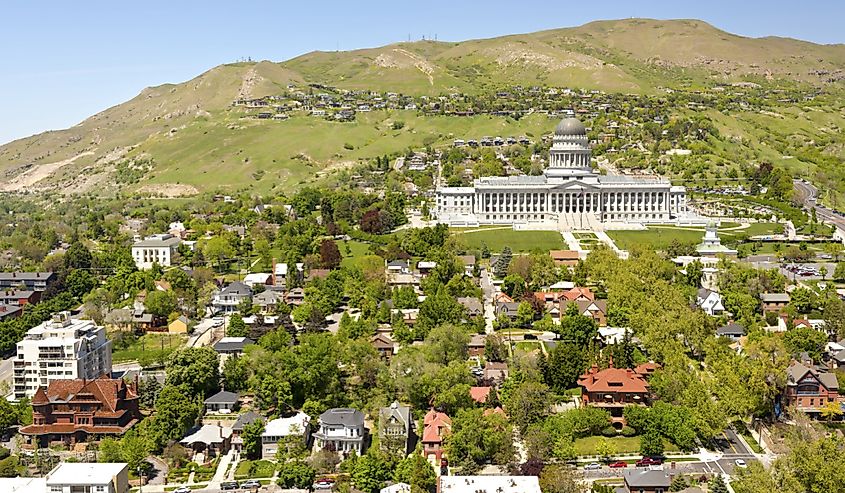 Salt Lake city capitol building and surrounding neighborhood.