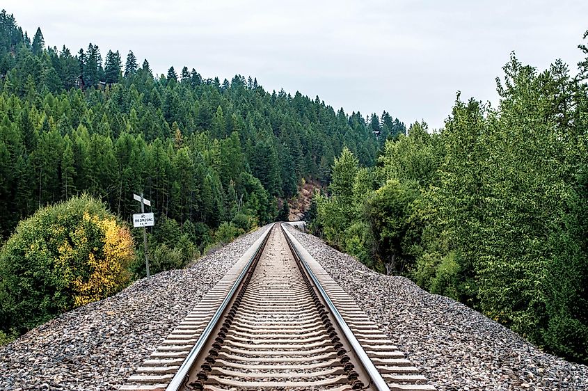 Train tracks in Whitefish, Montana.
