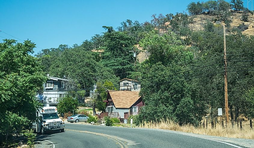 Scenic rural landscape in California and a high-speed highway with cars. Summer vacation and travel in California, USA
