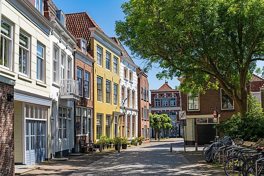 Old colorful houses in the historic city centre of Vlissingen, province of Zeeland, The Netherlands