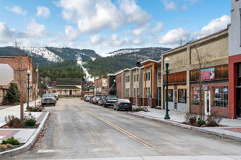 The Main Street of historic Priest River, Idaho.