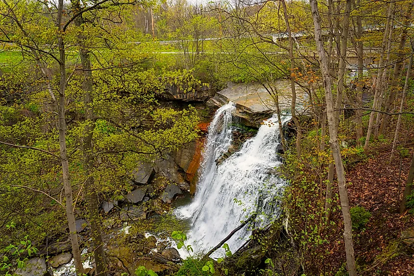 Brandywine Falls of Brandywine Creek, a tributary of the Cuyahoga River in Cuyahoga Valley National Park in Ohio.