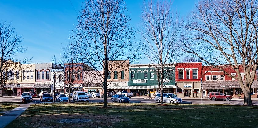 West side of the town square in Clarinda, Iowa. 