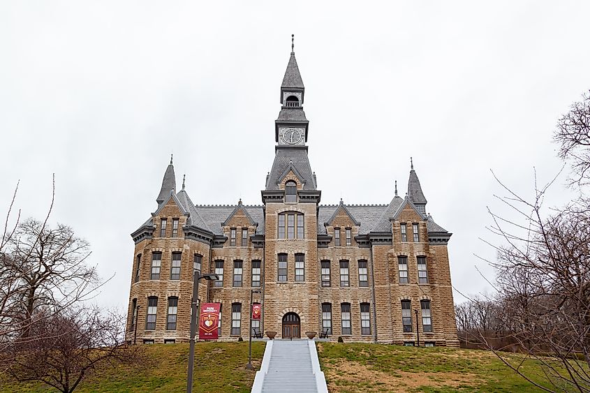 Mackay Hall at Park University campus in Parkville, Missouri.