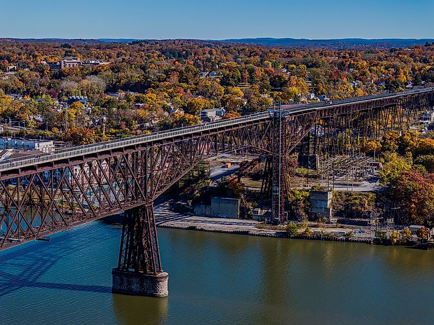 Walkway Over the Hudson spans the river between Poughkeepsie and Highland, one of the best-known crossings in the mid-Hudson Valley.