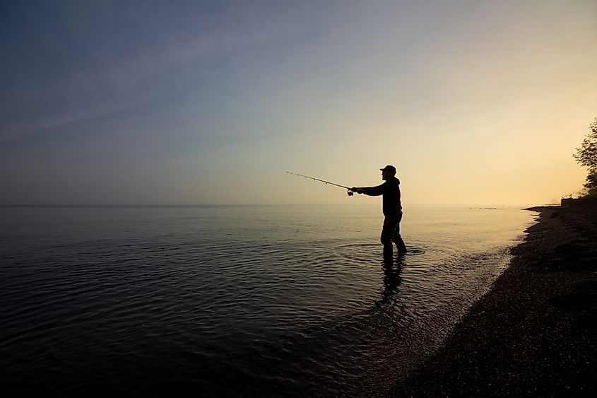 A man fishing on Lake Erie