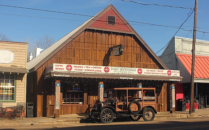Jefferson TX - January 8, 2025: Store and Ice Cream Shop located in downtown Jefferson, TX