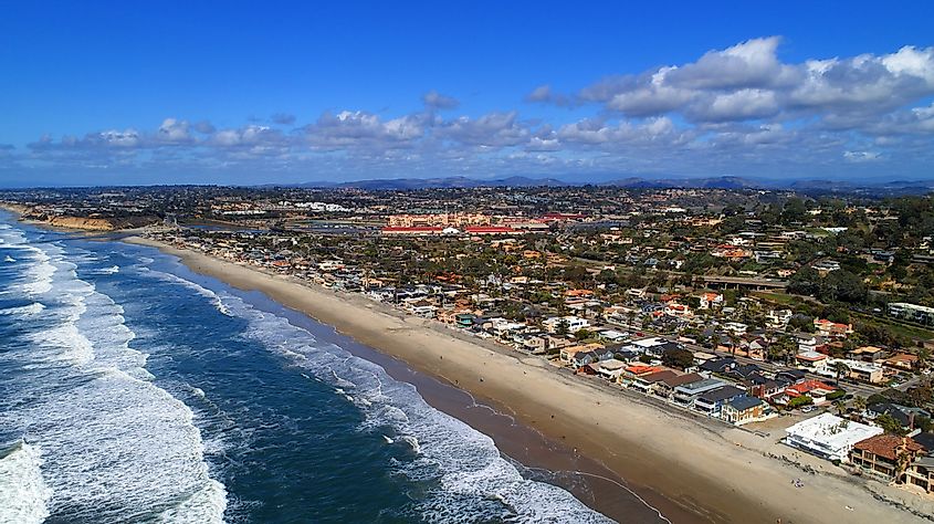 A beautiful aerial, birds eye view of Del Mar in San Diego county California