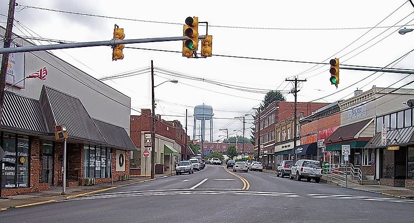 Main Street in downtown, Oak Hill, West Virginia.