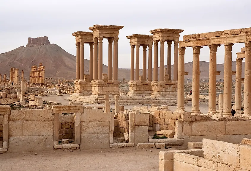 Colonnaded ruins of the ancient city of Palmyra in Syria.
